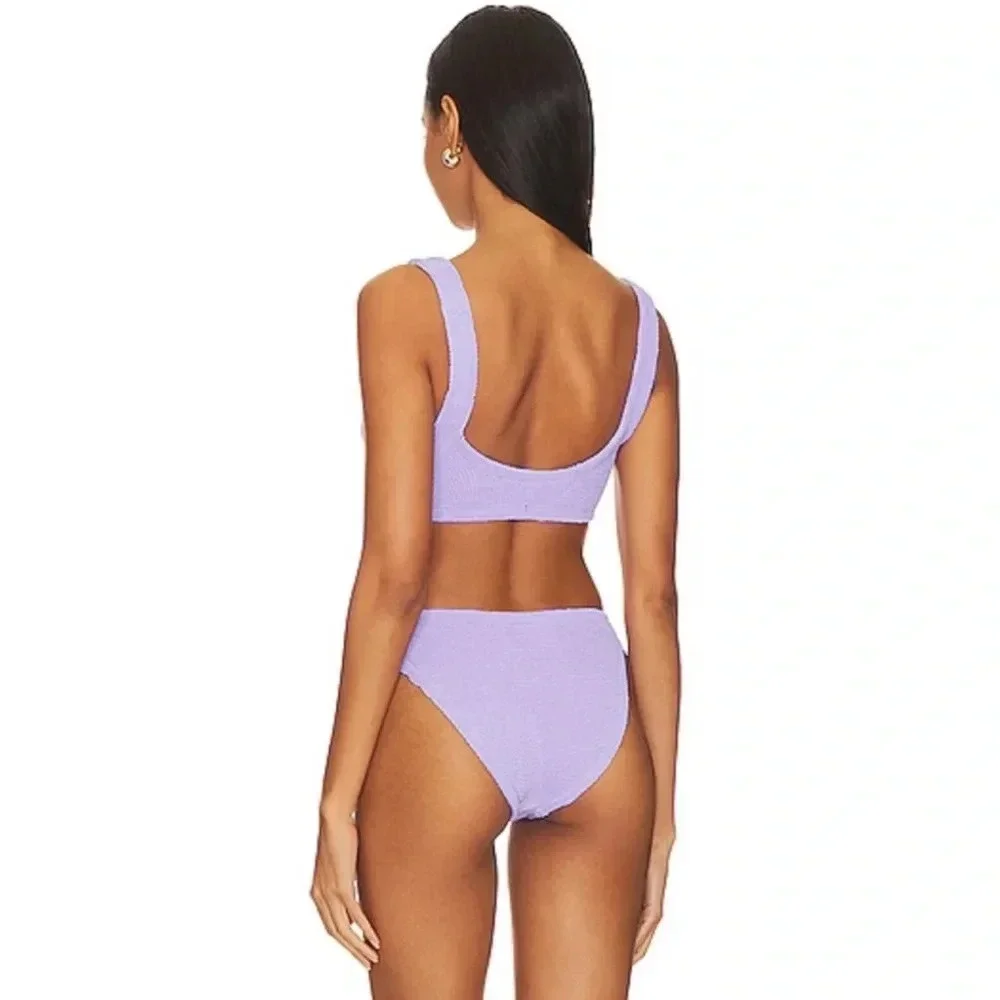Hunza G Bikini Set Xandra Lilac Purple Swimwear Swimsuit Crinkle One Size